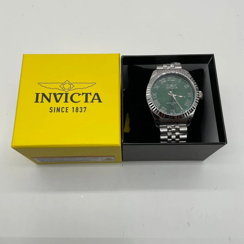 Invicta Specialty‎ 43mm Mens Watch Green Dial Stainless Steel Fluted Bezel New